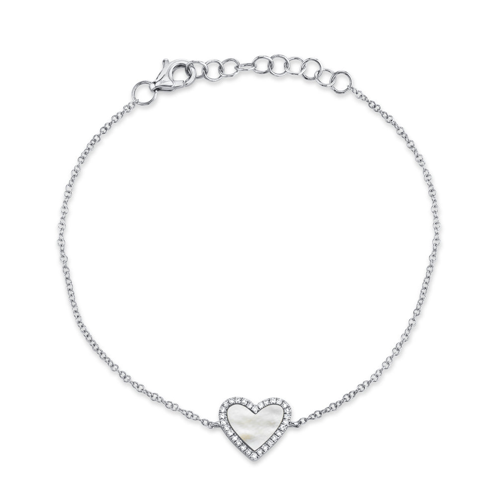Shy Creation 14Kt White Gold Mother of Pearl Diamond Heart Bracelet