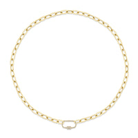 Shy Creation 14Kt Yellow Gold Diamond Lock Clasp Paperclip Link Necklace