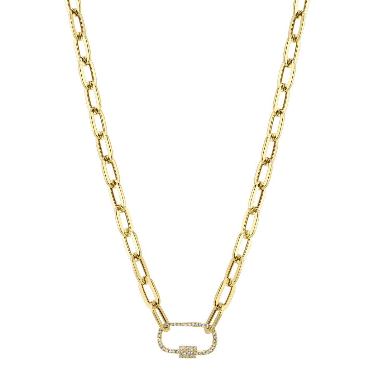 Shy Creation 14Kt Yellow Gold Diamond Lock Clasp Paperclip Link Necklace