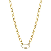Shy Creation 14Kt Yellow Gold Diamond Lock Clasp Paperclip Link Necklace