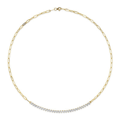 Shy Creation Gold Milestone Paperclip Diamond Necklace With 2.50cttw Natural Diamonds
