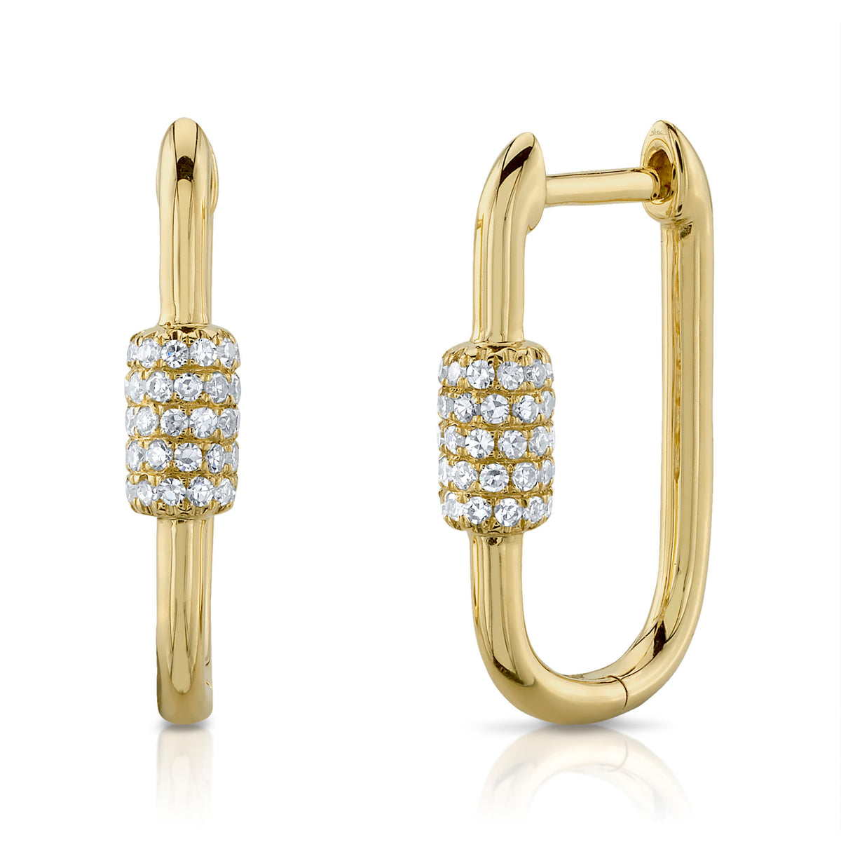 Shy Creation 14Kt Yellow Gold Lock Clasp Diamond Hoop Earrings