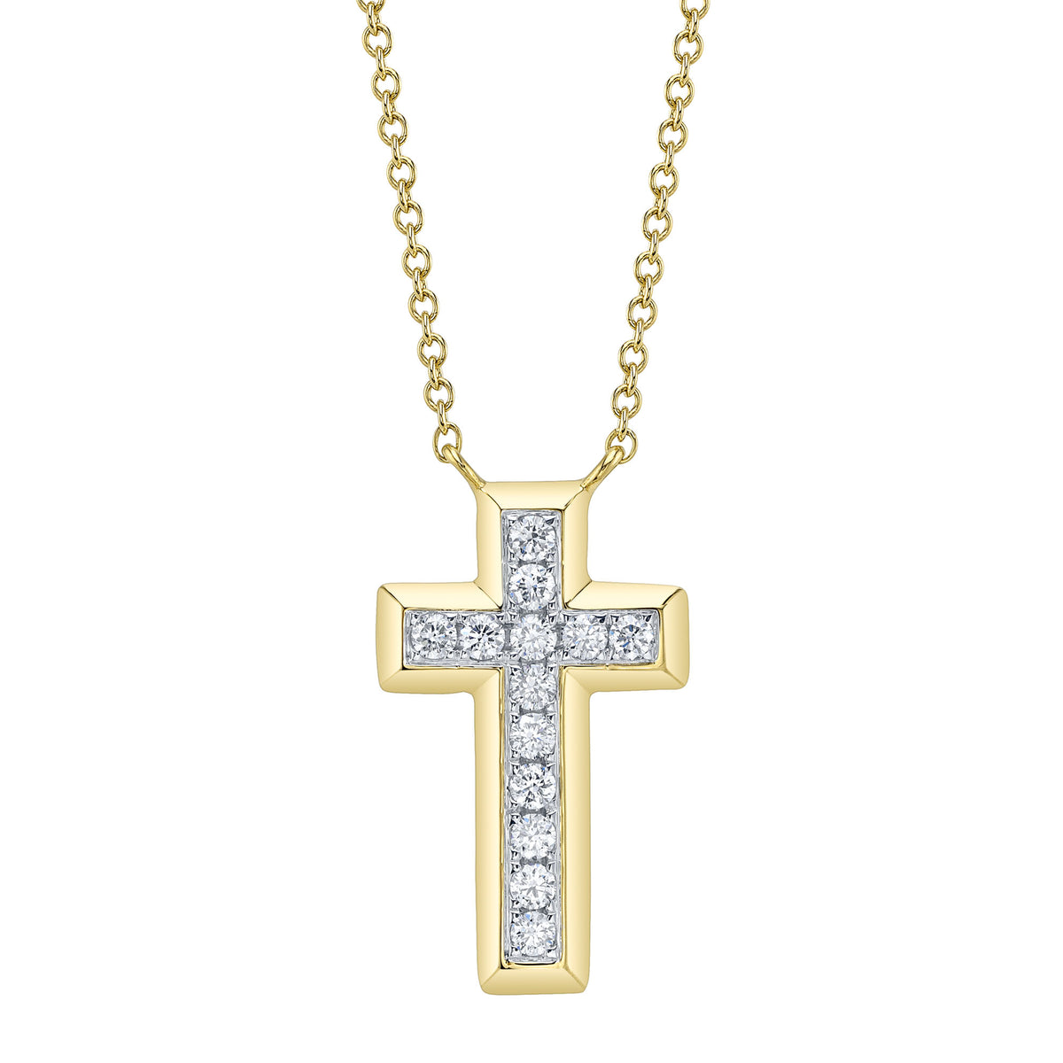 Shy Creation 14Kt Yellow Gold Diamond Cross Pendant