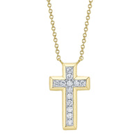 Shy Creation 14Kt Yellow Gold Diamond Cross Pendant