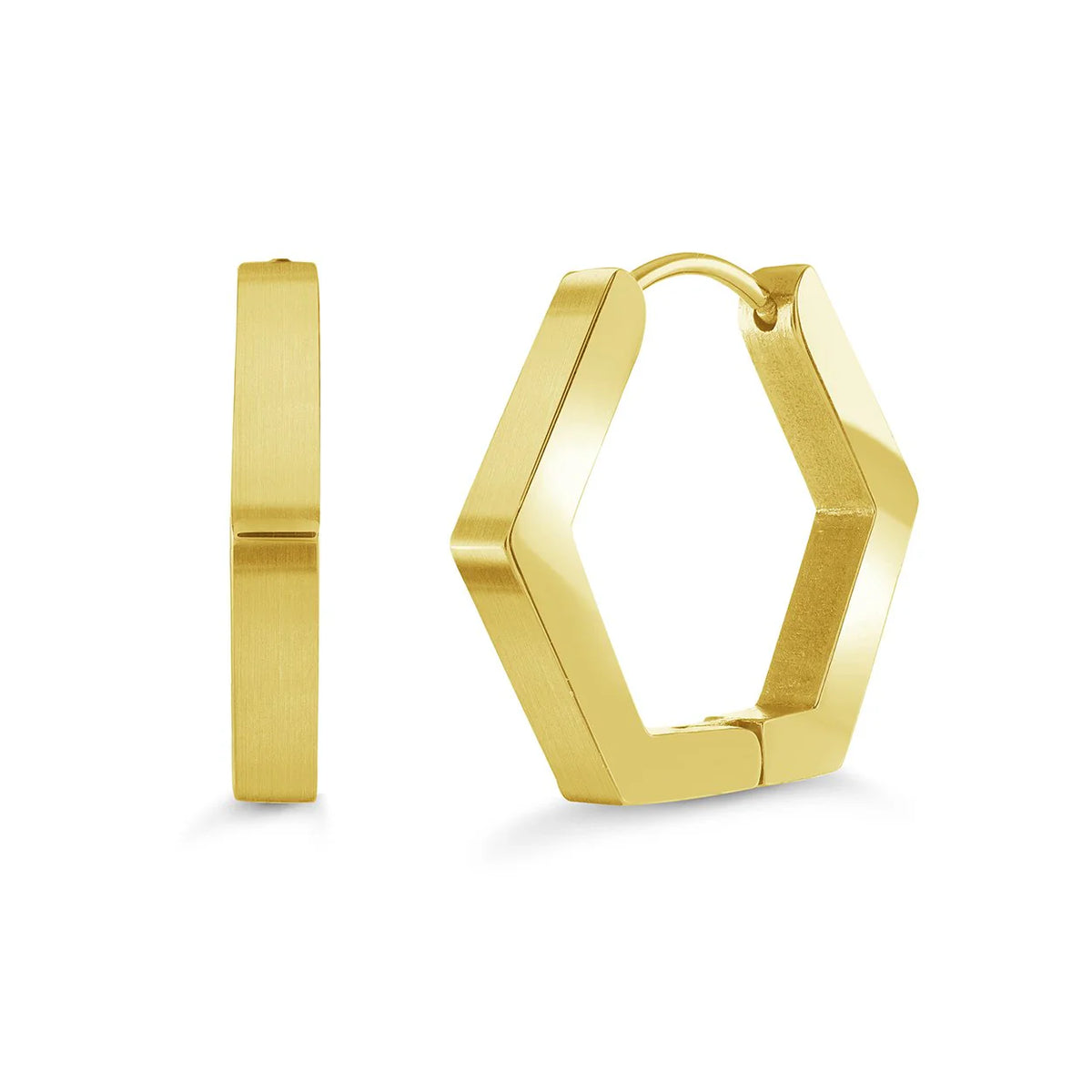 Stainless Steel IP Yellow Hexagon Hoop Earrings