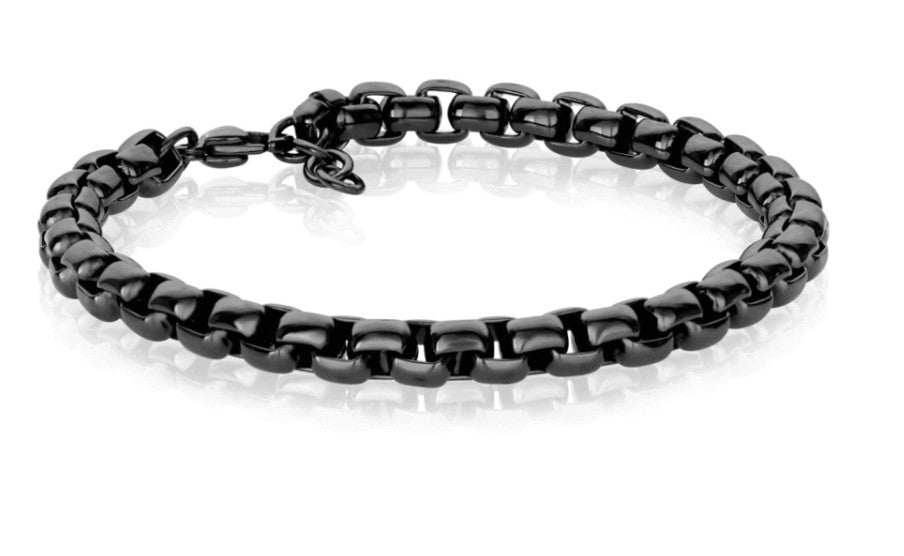Stainless Steel Gun Metal IP Round Box Chain Bracelet - 8" Extender
