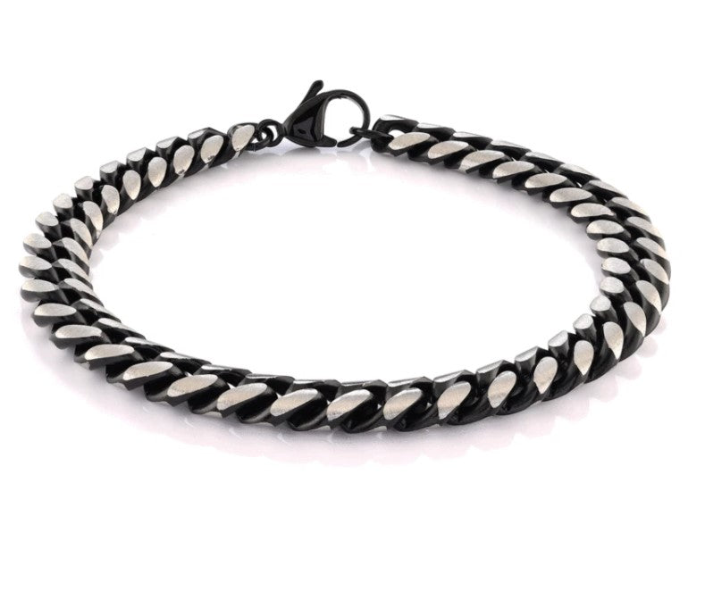 Stainless Steel Black IP Matte Natural Diamond Cut 8mm Cuban Link Bracelet - 8"