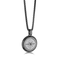 Stainless Steel Black IP North Star Round Compass Necklace