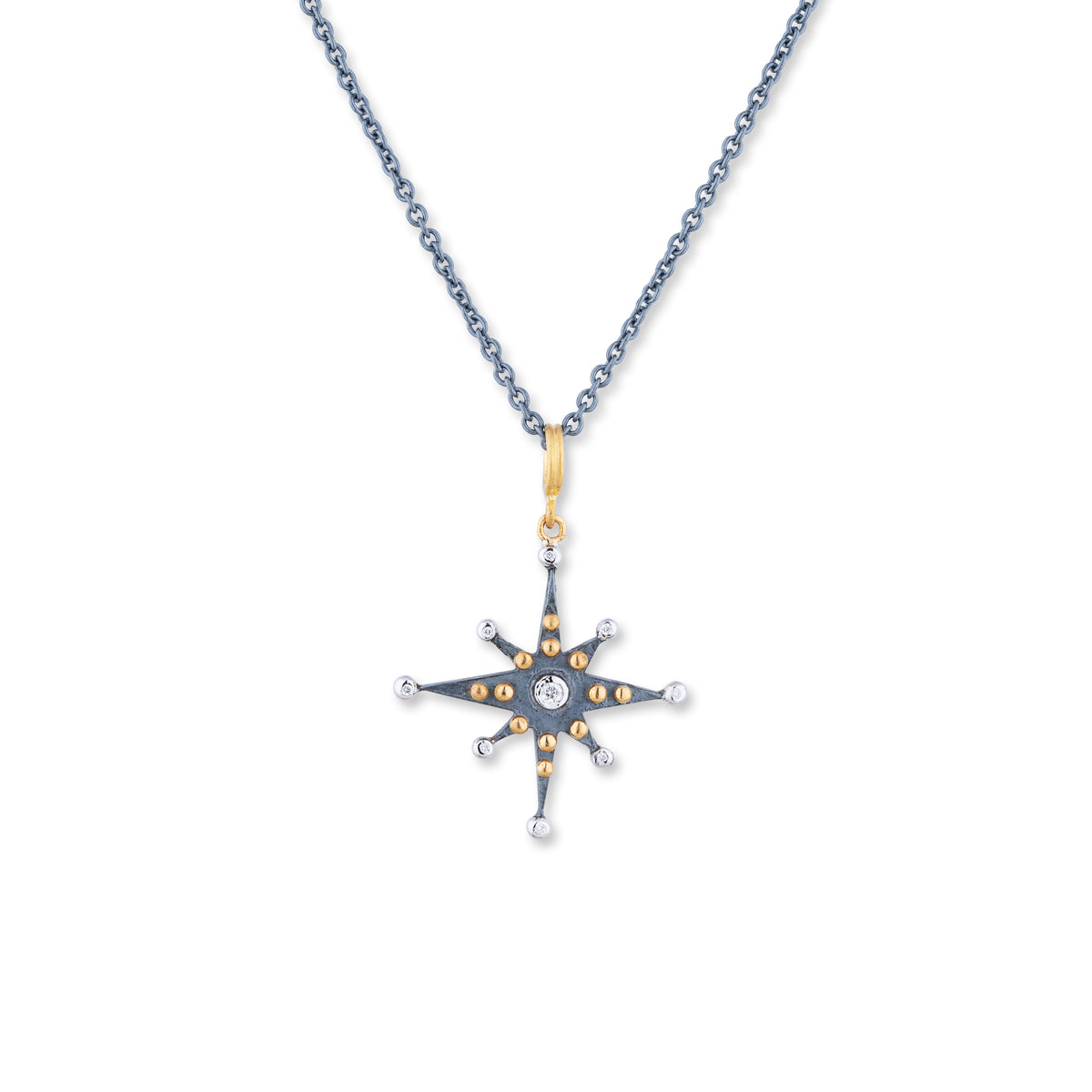 Lika Behar 24K Gold & Oxidized Sterling Silver Diamond Starburst Pendant