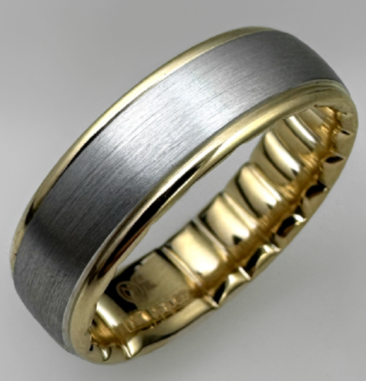 M-Fit 14Kt White and Yellow Gold 7mm Wide Band