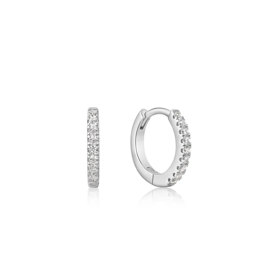 Ania Haie Sterling Silver Round Hoop Earrings with Cubic Zirconia