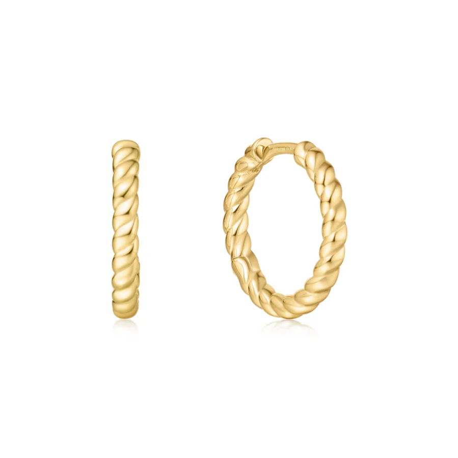Anie Haie 14Kt Gold Overlay Texture Medium 12mm Huggie Hoop Earrings