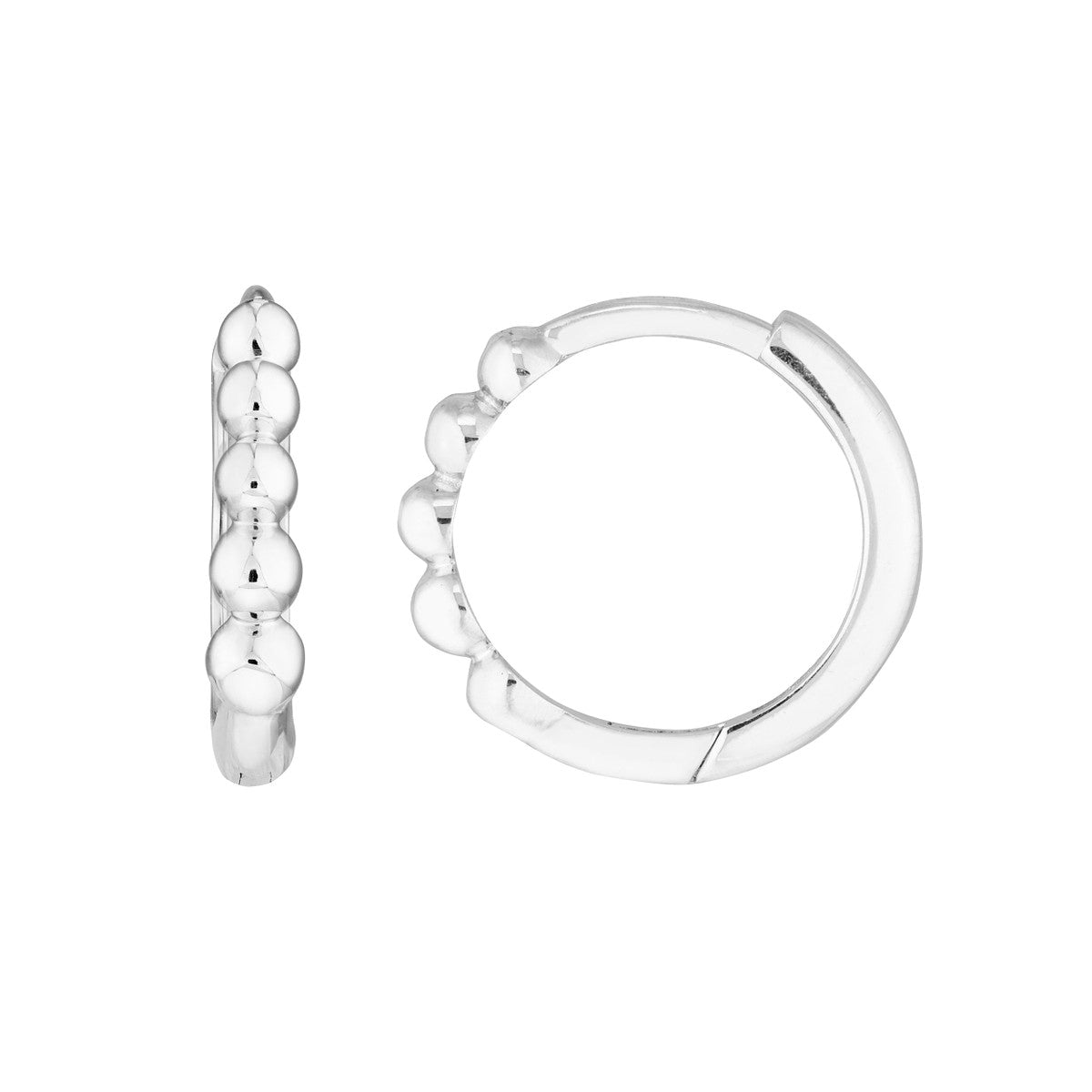 14Kt White Gold Beaded Huggie Hoop Earrings