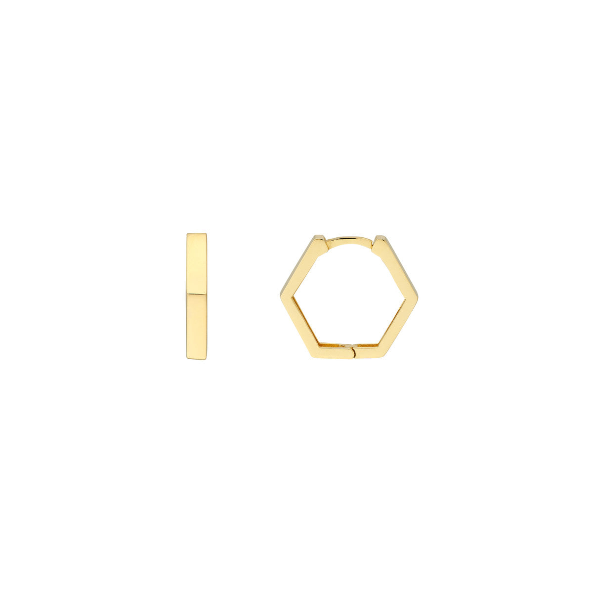 14Kt Yellow Gold 16mm Pentagon Huggie Hoop Earrings