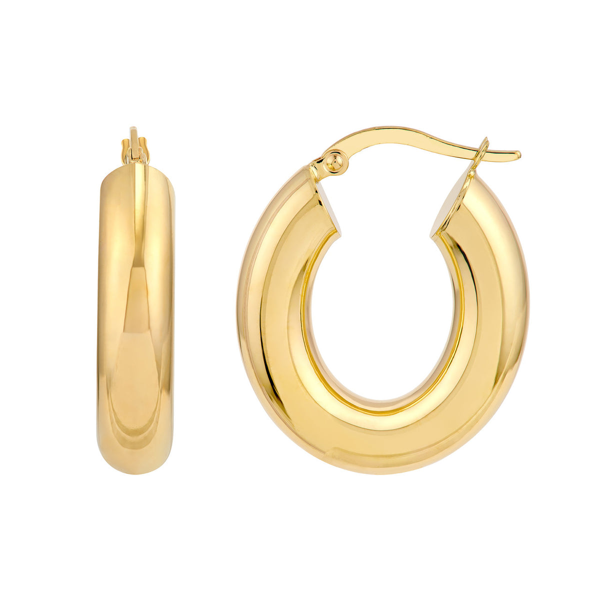 14Kt Yellow Gold 6mm Puffy Oval Polished Hoop Earrings