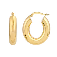 14Kt Yellow Gold 6mm Puffy Oval Polished Hoop Earrings