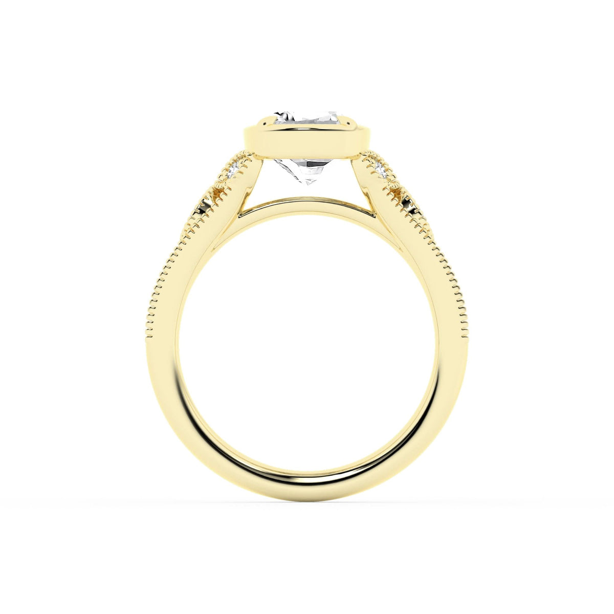 Lasker Big Rocks 14Kt Yellow Gold Engraved Vintage-Style Ring With 3.11ct Elongated Cushion Lab-Grown Diamond