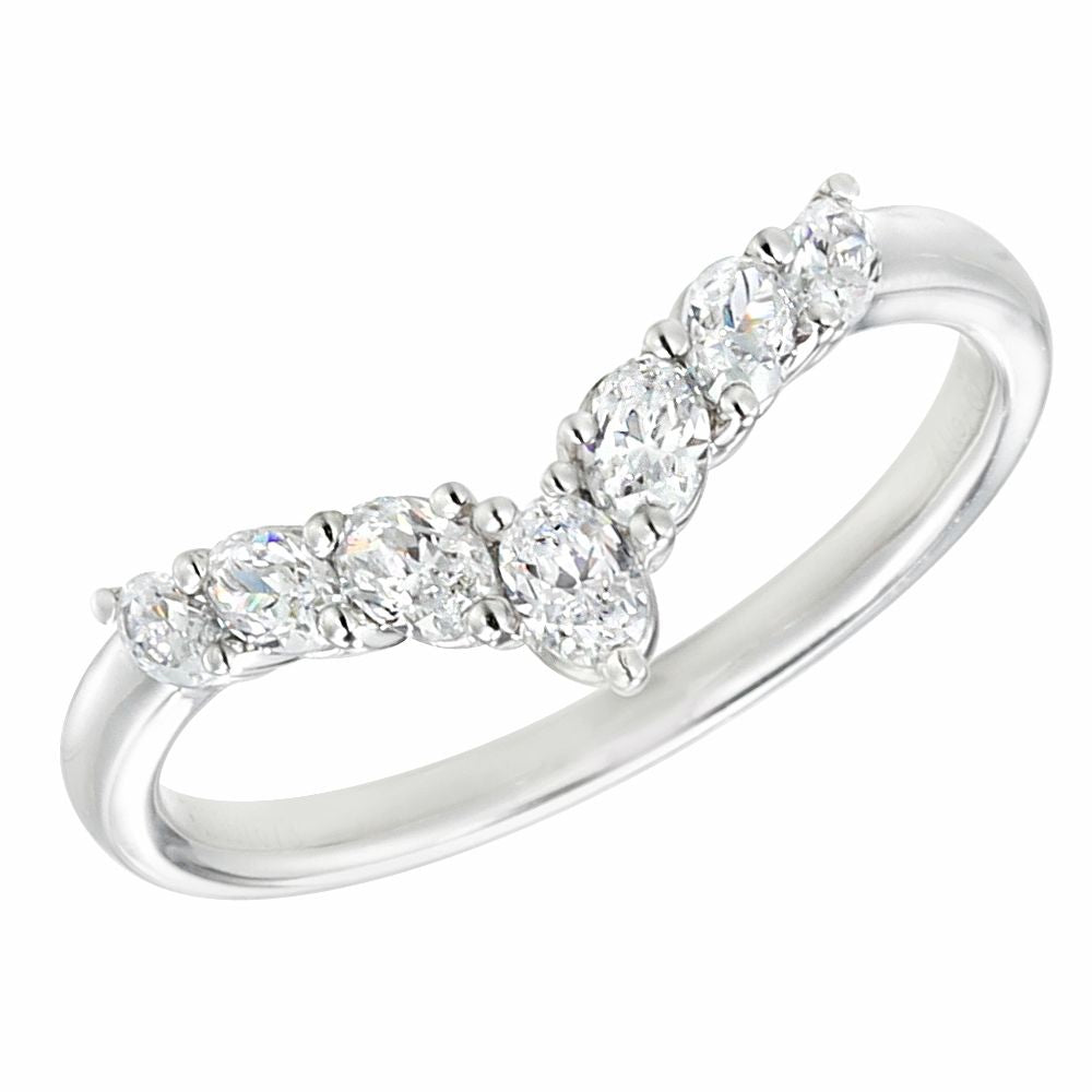 18Kt White Gold Chevron Oval 0.49cttw Diamond Anniversary Band