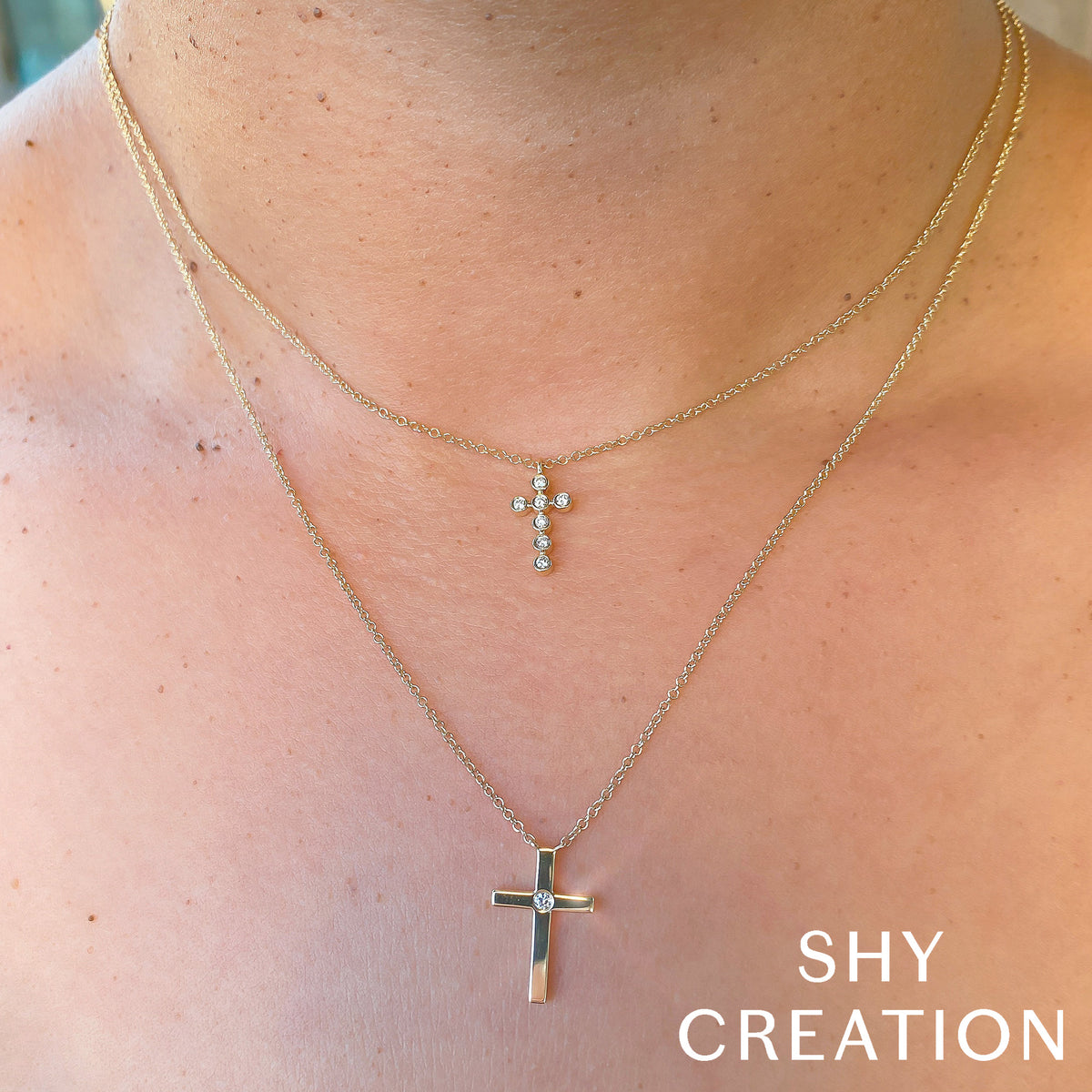 Shy Creation 14Kt Yellow Gold Cross Necklace