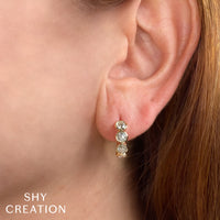 Shy Creation 14Kt Yellow Gold Bezel-Set Diamond Huggie Hoop Earrings