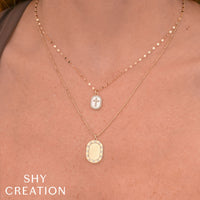 Shy Creation 14Kt Yellow Gold Mother of Pearl Oval & Diamond Cross Pendant