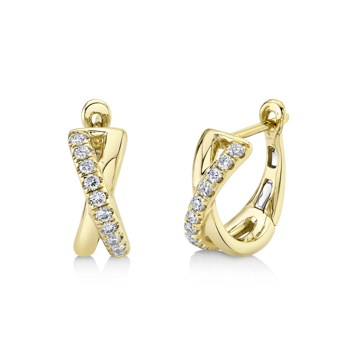 Shy Creation 14Kt Yellow Gold 0.25cttw Natural Diamond Criss-Cross Huggie Hoop Earrings