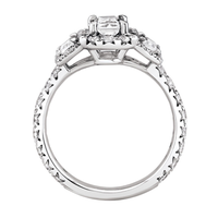 14Kt White Gold 3-Stone Halo Ring With  .70ct Emerald-Cut Center Natural Diamond