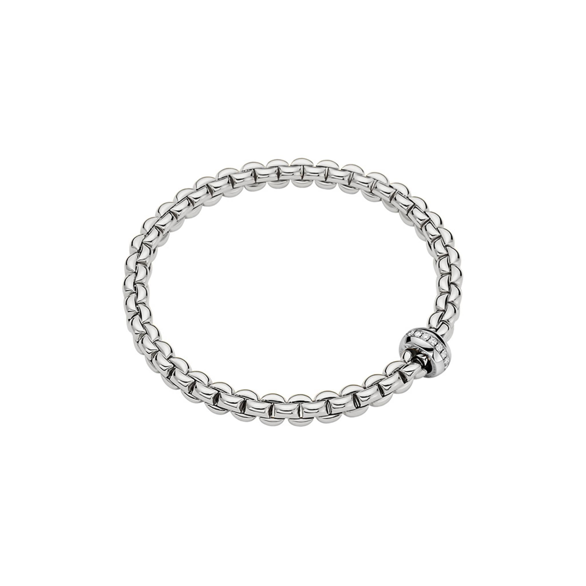 FOPE 18Kt White Italian Gold 0.15cttw Diamond Rondel EKA Flex'It Bracelet - M