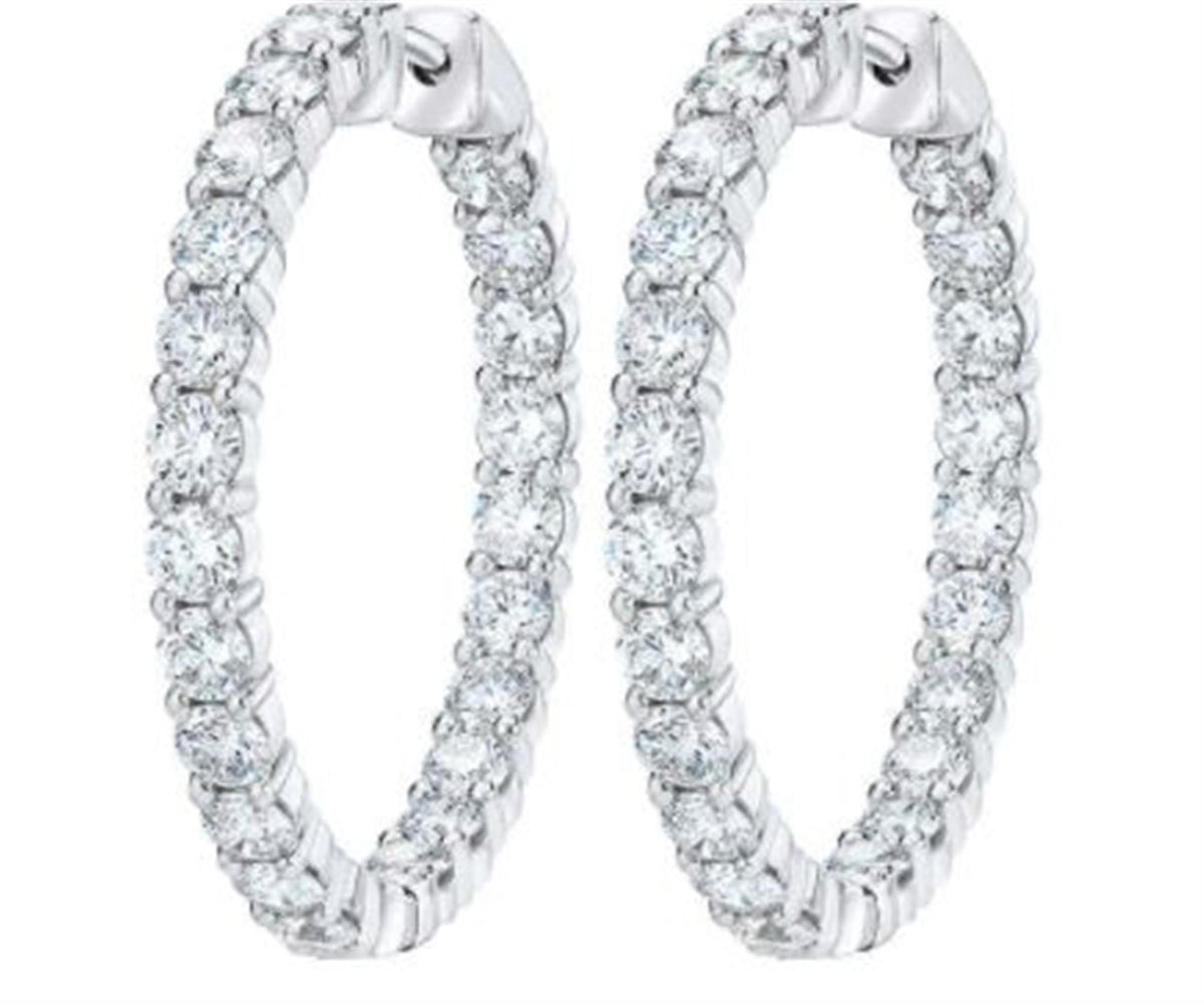 18Kt White Gold Round Hoop Earrings 3.00cttw Natural Diamonds