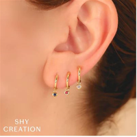 Shy Creation 14Kt Yellow Gold Bezel Set Ruby Dangle Huggie Hoop Earrings
