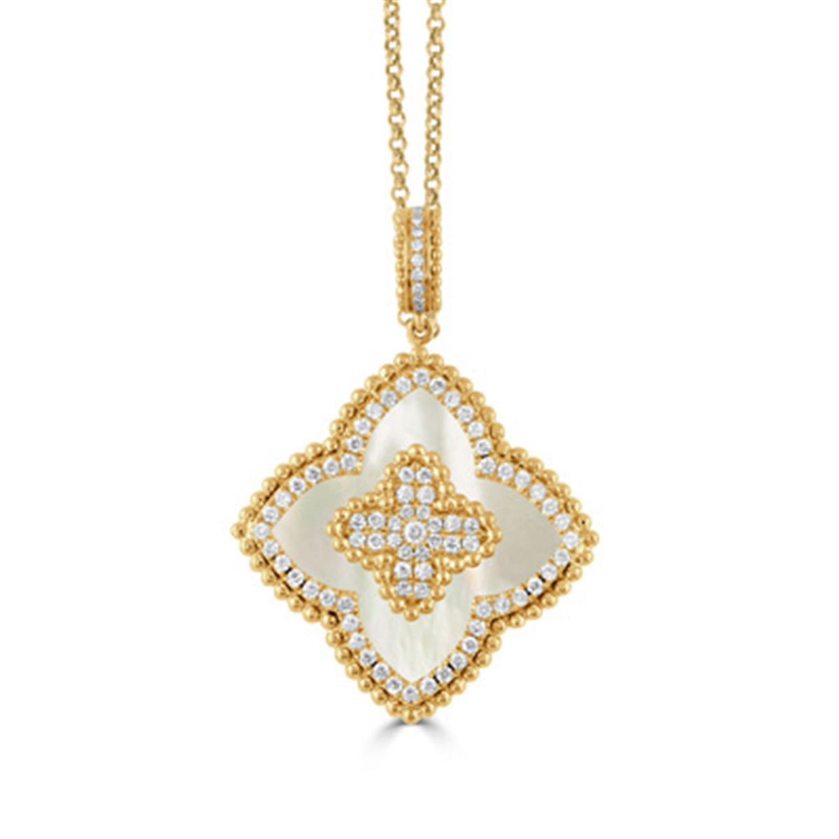 DOVES 18K Gold Byzantine White Mother of Pearl Diamond Pendant