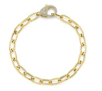 Shy Creation 14Kt Yellow Gold 0.41cttw Pavé Diamond Lobster Clasp Paperclip Link Bracelet