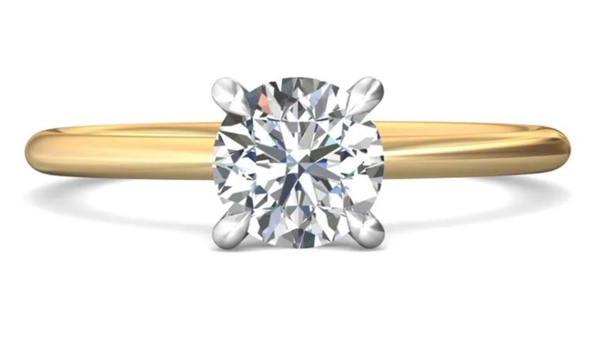 14Kt Yellow Gold & Platinum Whisper Solitaire 2.35ct Round Center Natural Diamond Engagement Ring