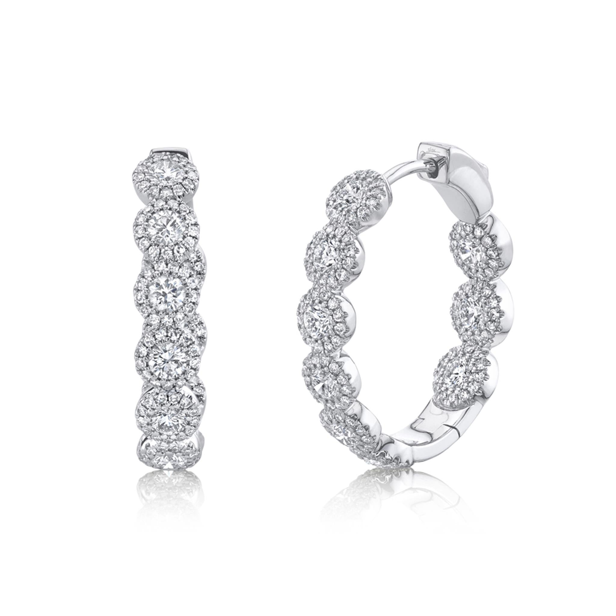 Shy Creation 14Kt White Gold 2.33cttw Natural Diamond Inside/Out Halo Hoop Earrings