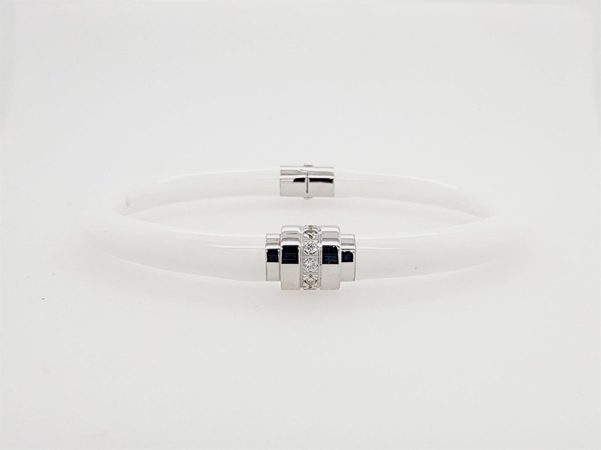 Soho Italian Sterling Silver White Enamel Bangle Bracelet
