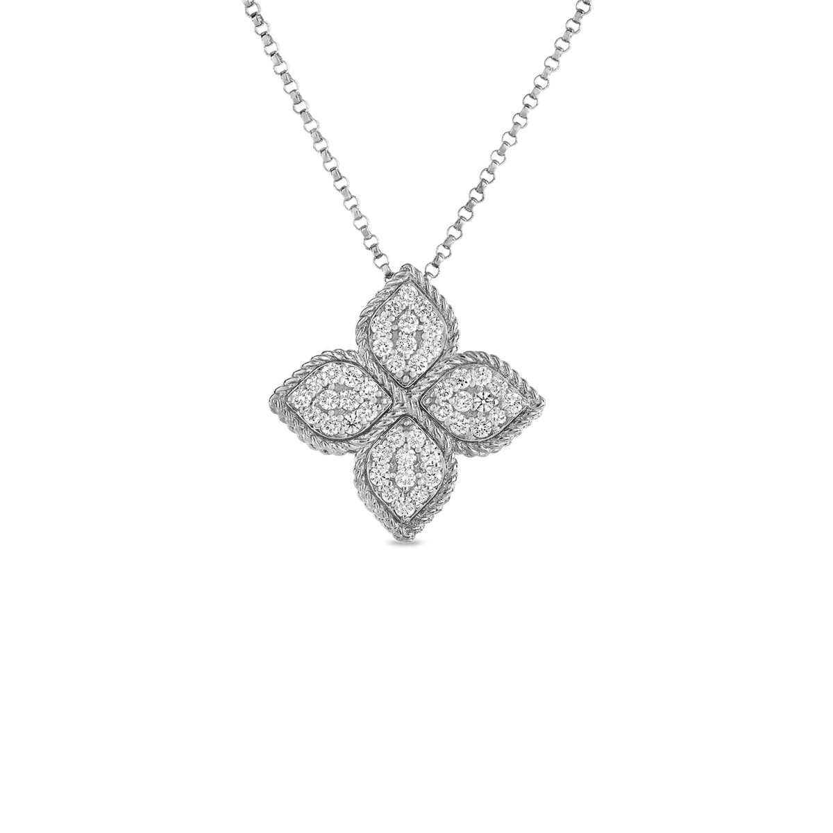 Roberto Coin 18Kt White Gold Princess 0.45cttw Round Natural Diamond Flower Pendant