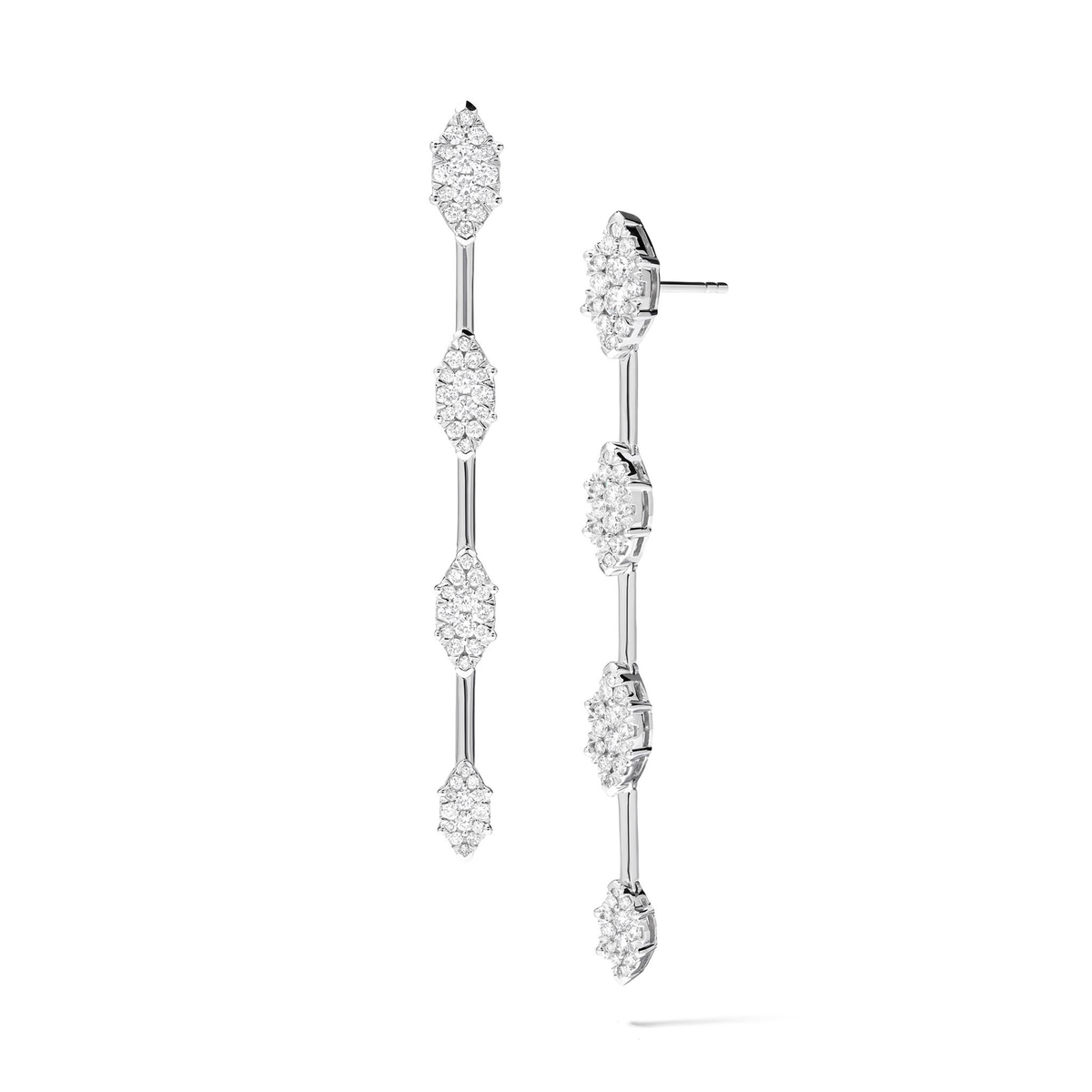Lasker Couture 18Kt White Gold Fiori Dangle Earrings with 1.60cttw Natural Diamonds