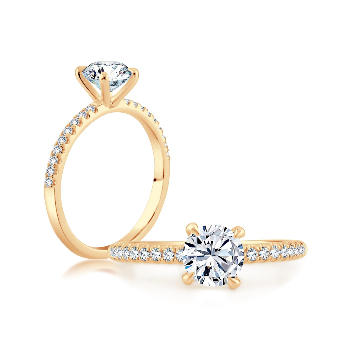 14Kt Yellow Gold 2mm Galaxy Engagement Ring Mounting - Round Center Stone Sold Separately