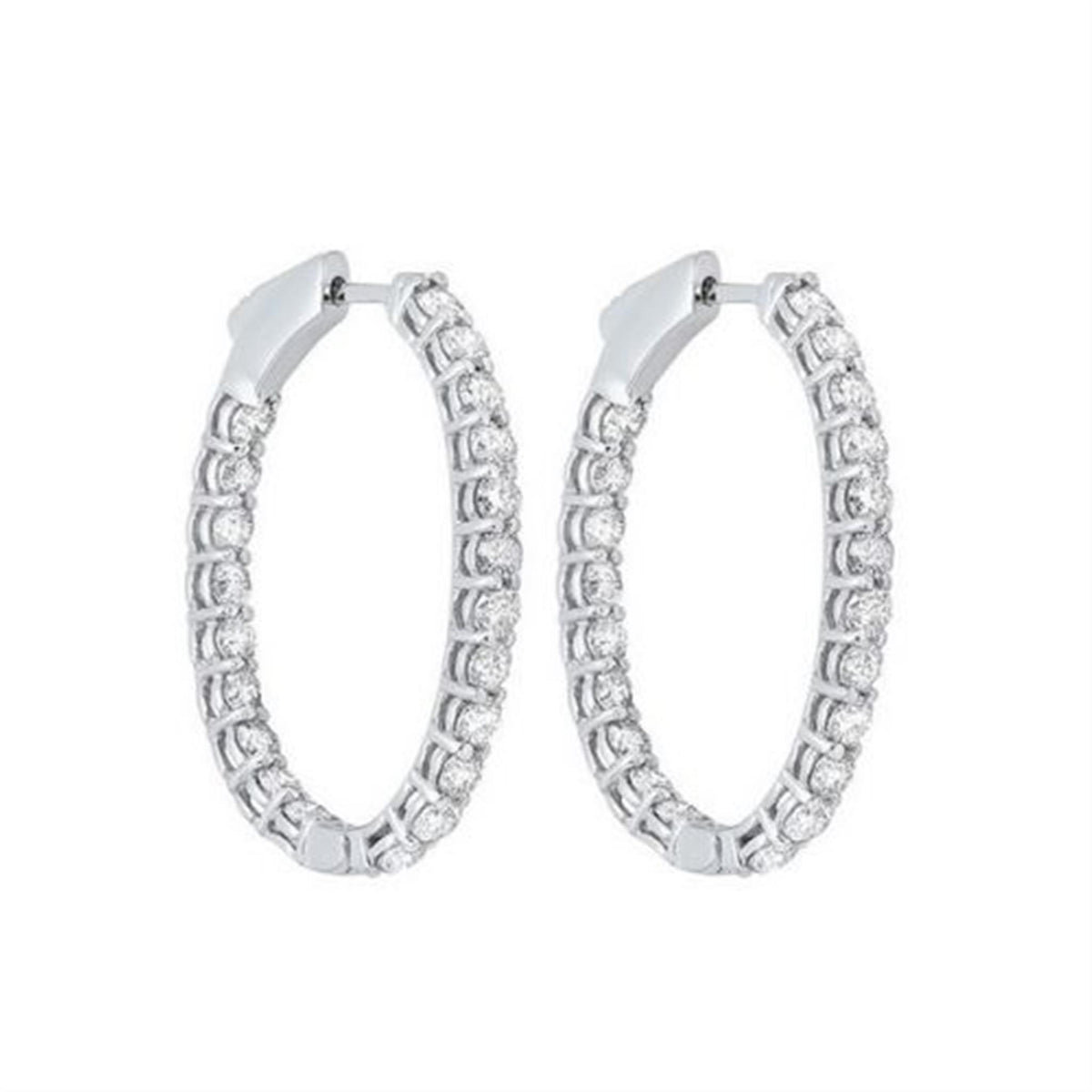 14Kt White Gold Inside/Outside  Round Hoop Earrings With 1.00cttw Natural Diamonds