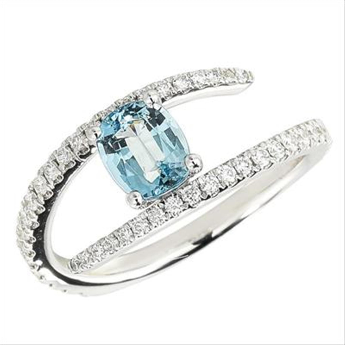 18Kt White Gold Bypass Ring with 0.82ct Aquamarine