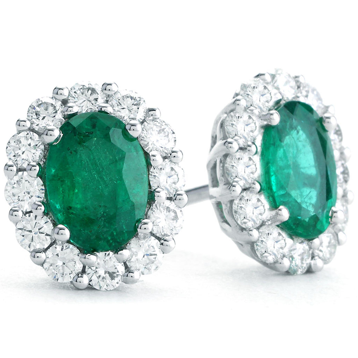 14Kt White Gold Halo Earrings With .61cttw Emeralds