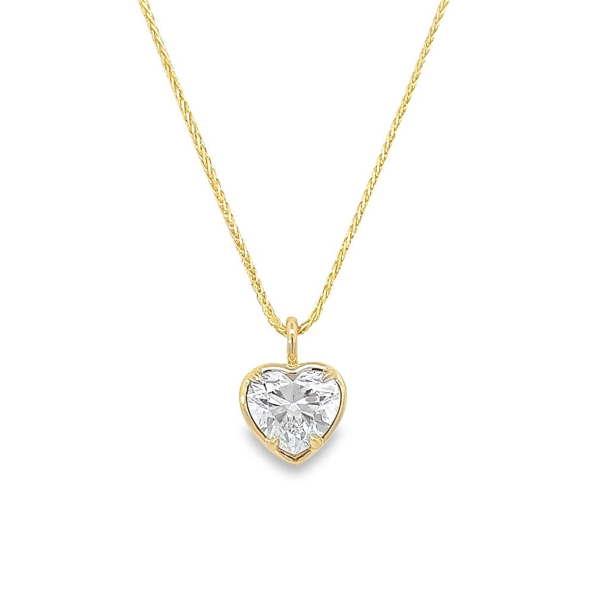 18Kt Yellow Gold Faux Bezel Solitaire Pendant with 3.01Ct Heart-Shaped Natural Diamond