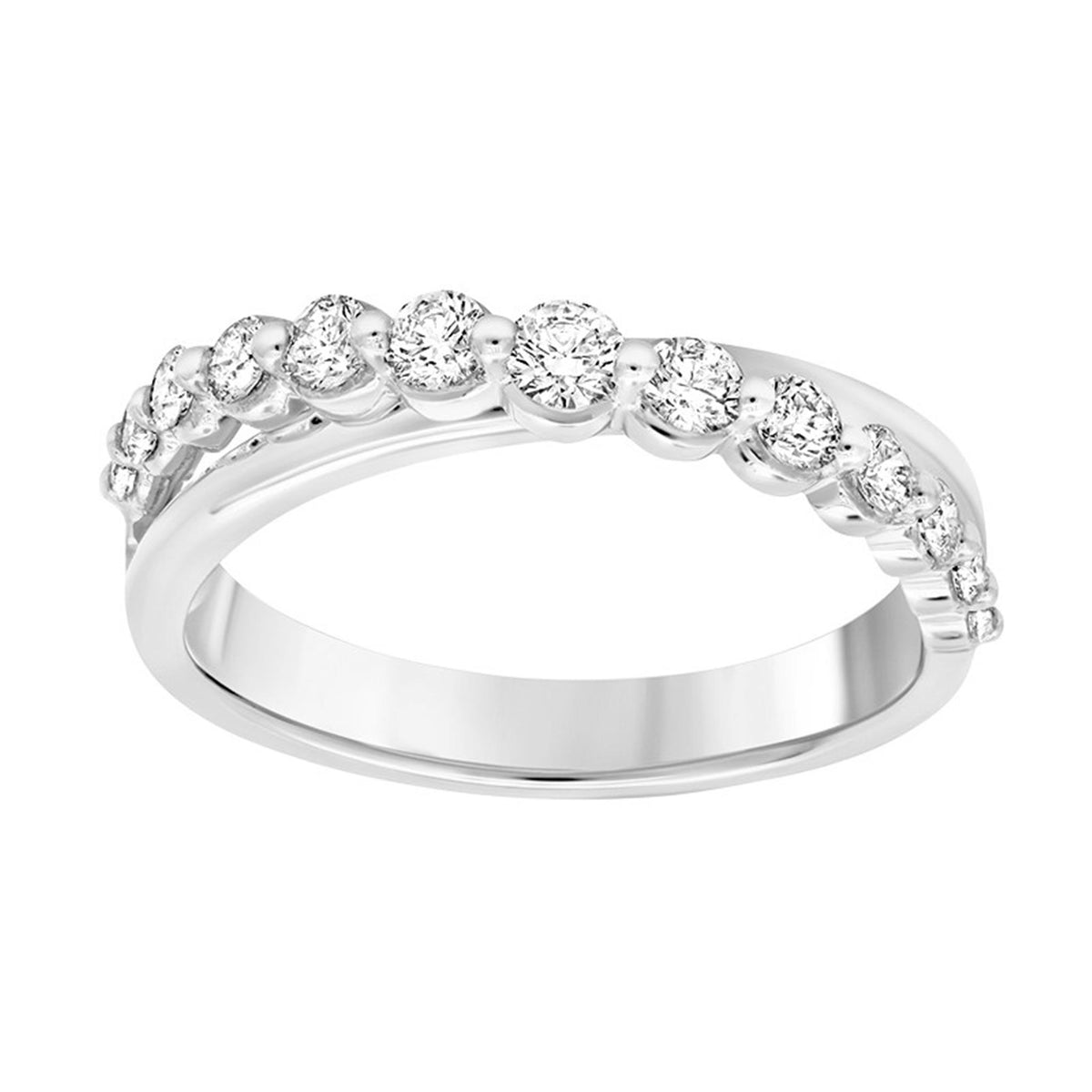 14Kt White  Gold Vanessa Crossover Band With .31cttw Natural Diamonds