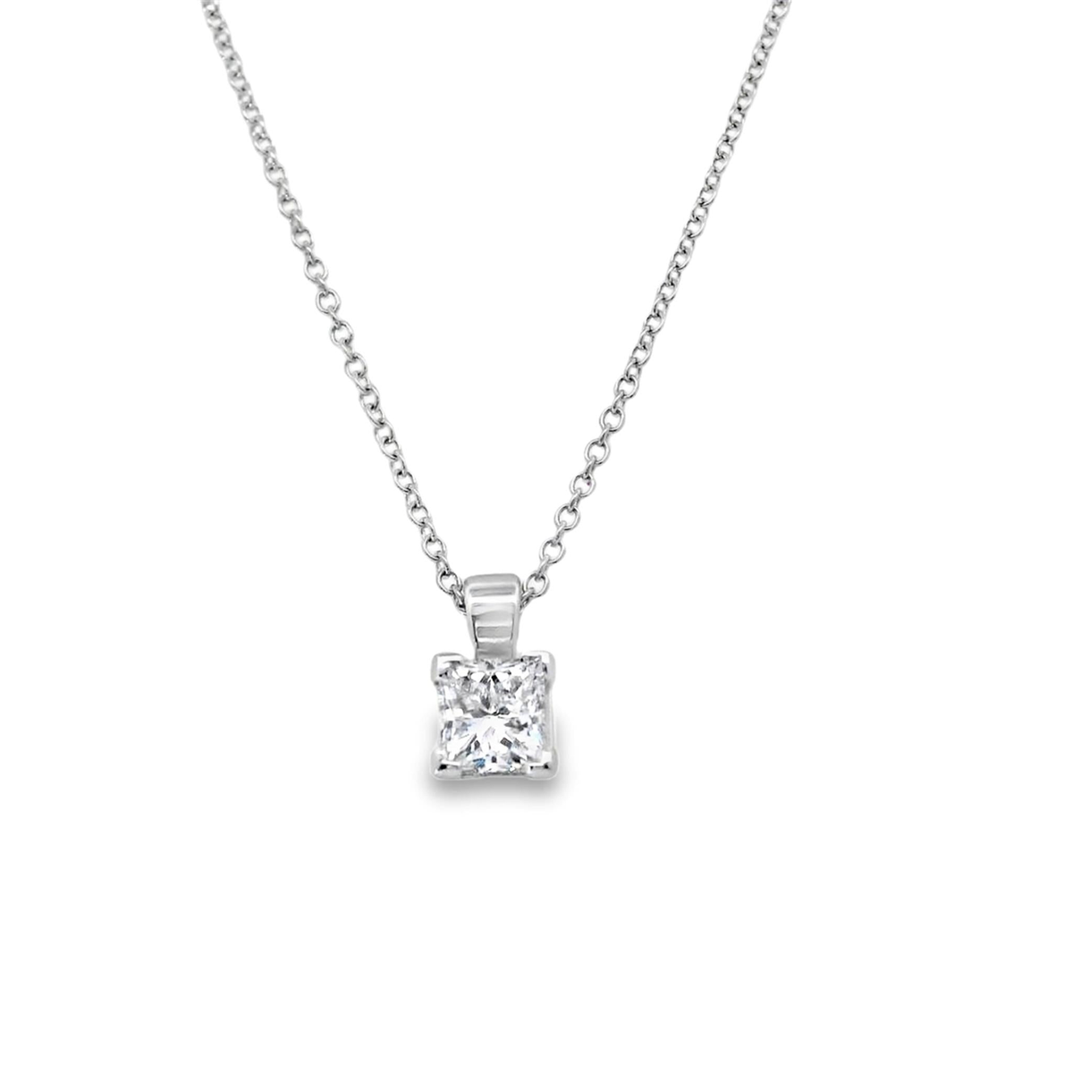 14Kt White Gold Solitaire Pendant With .48ct Princess-Cut Natural Diamond