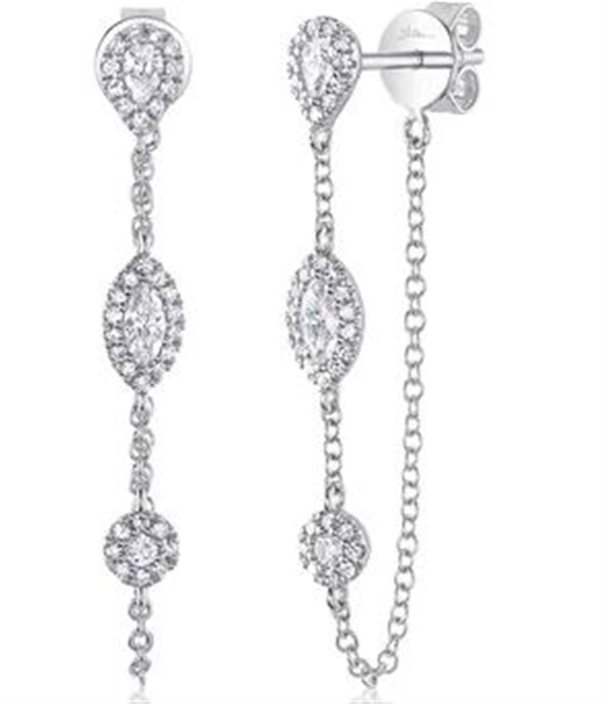 Shy Creation 14Kt White Gold 0.48cttw Natural Diamond Halo-Station Dangle Earrings