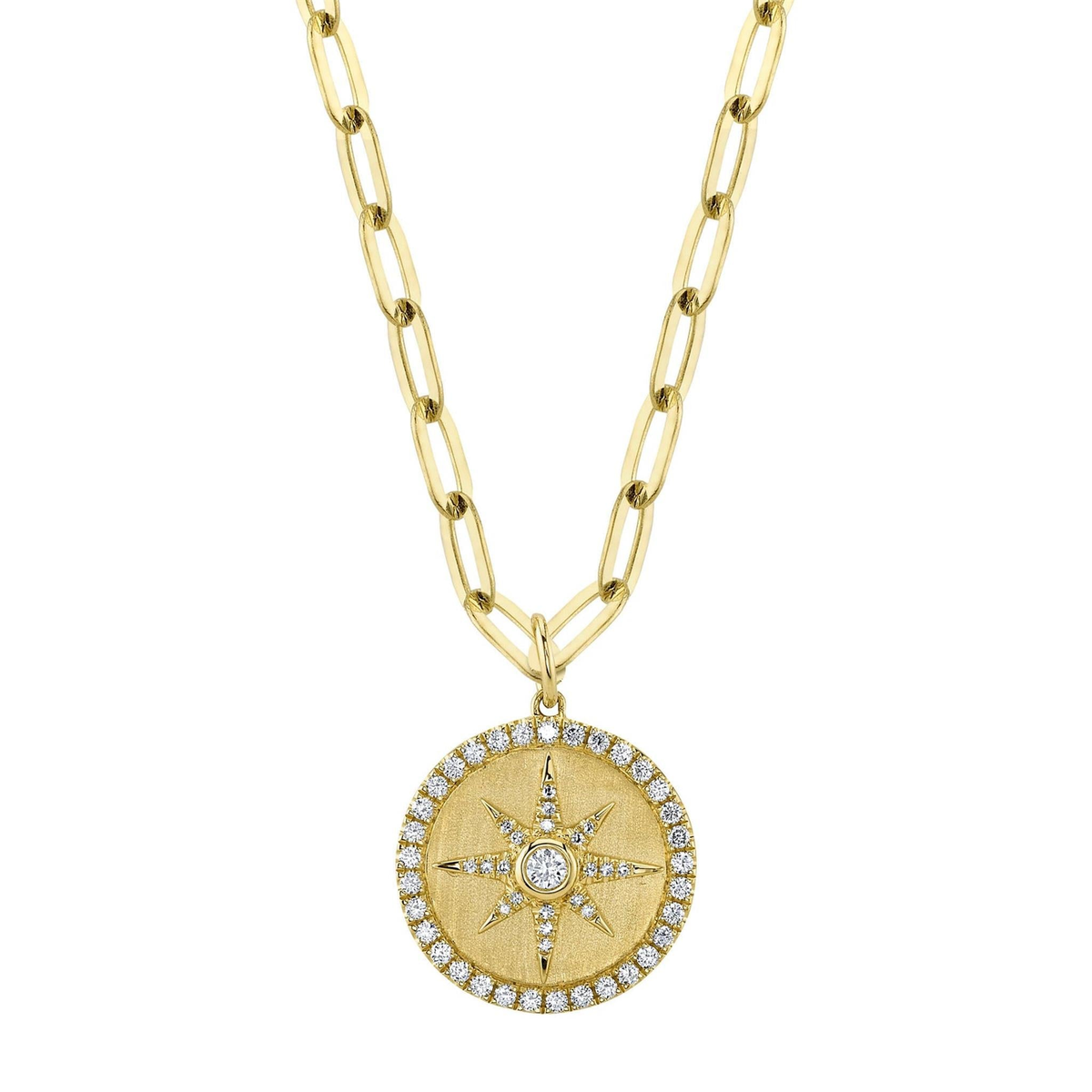 Shy Creation 14Kt Yellow Gold 0.43cttw Natural Diamond Compass Pendant