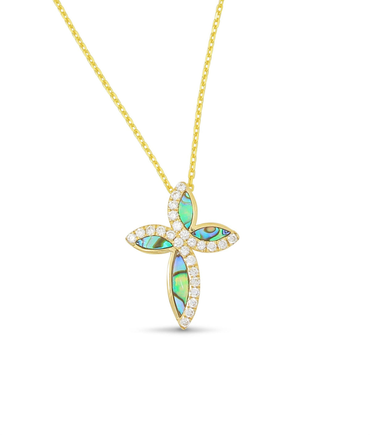 Frederic Sage 14Kt Yellow Gold Cross Pendant With Abalone and 0.25ct Diamonds