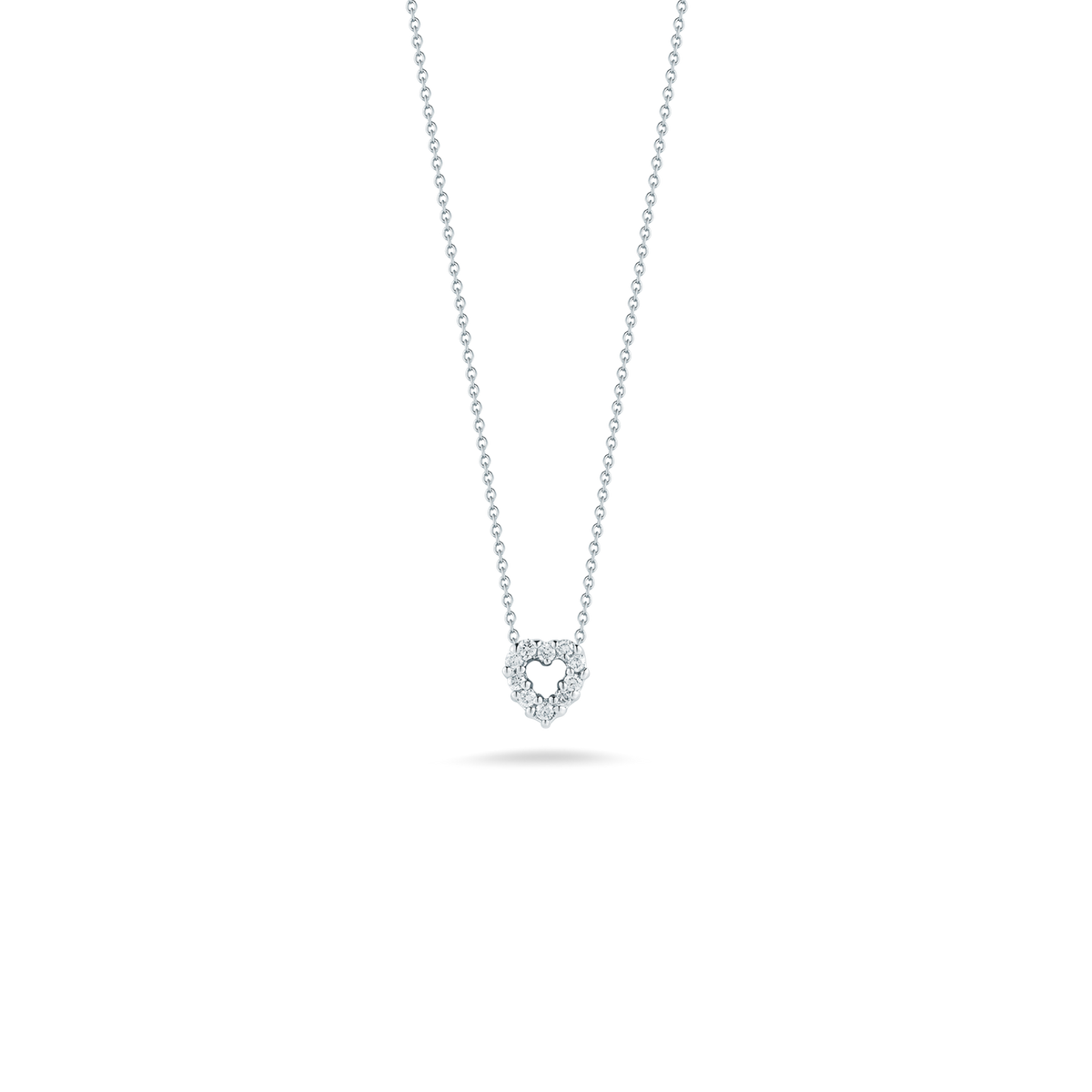 Roberto Coin 18Kt White Gold Tiny Treasures 0.11cttw Round Natural Diamond Heart Necklace