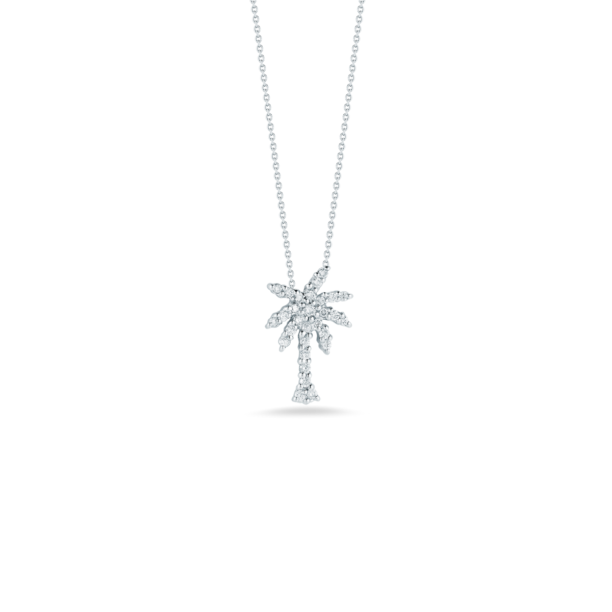 Roberto Coin 18Kt White Gold Tiny Treasures 0.18cttw Round Natural Diamond Palm Tree Necklace
