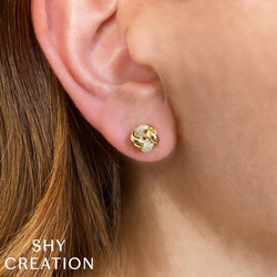 Shy Creation Gold 'Love Knot' Diamond Stud Earrings